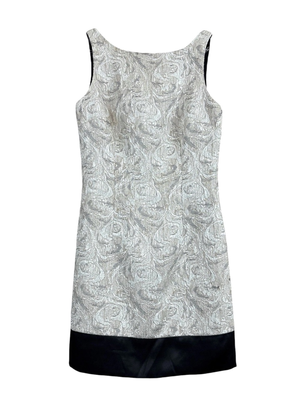Max & Cleo Boat Neck Colorblock Satin Hem Cocktail Dress Beige Gold Black Size 6